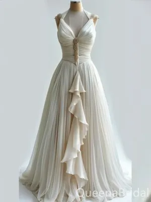 Ivory A-line Evening Gown Maxi Long Evening Party Prom Dresses ,WGP1147
