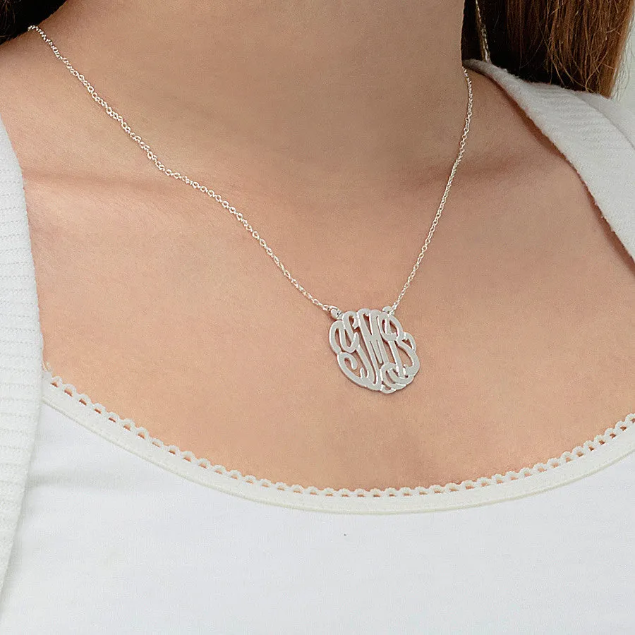 Jane Basch 1.25" Sterling Silver Oval Monogram Necklace