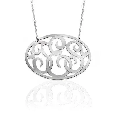 Jane Basch 1.25" Sterling Silver Oval Monogram Necklace