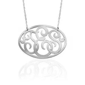 Jane Basch 1.25" Sterling Silver Oval Monogram Necklace