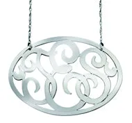 Jane Basch 1.25" Sterling Silver Oval Monogram Necklace