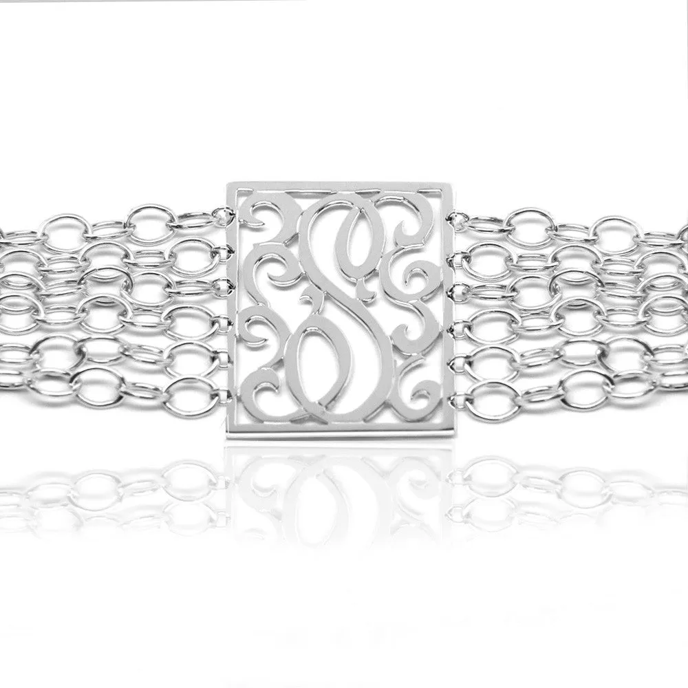 Jane Basch Sterling Silver Lace Rectangle Initial Bracelet