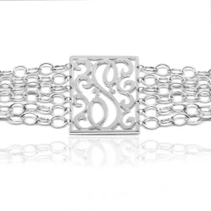 Jane Basch Sterling Silver Lace Rectangle Initial Bracelet