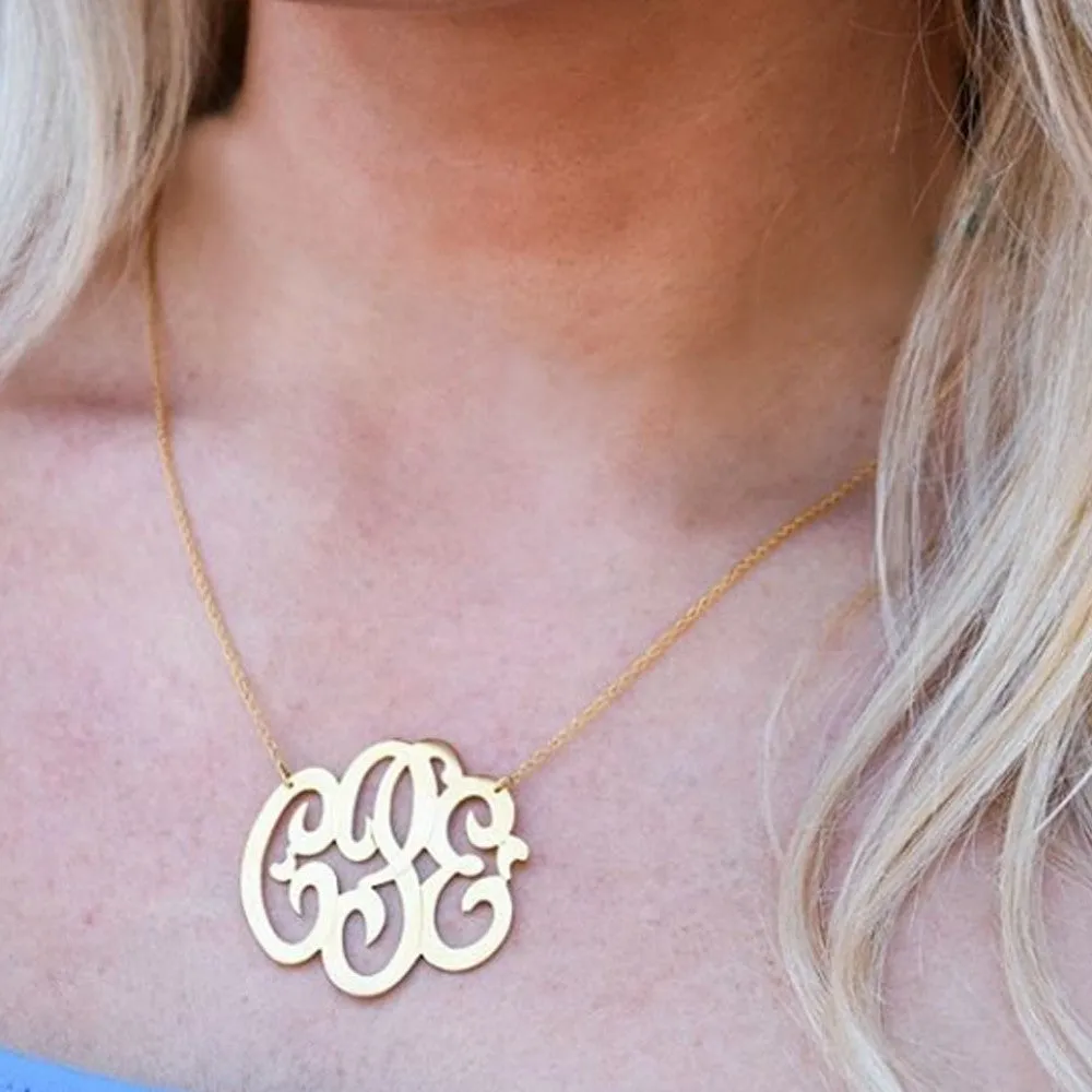 Jane Basch Sterling Silver Monogram Necklace on CZ Station Chain