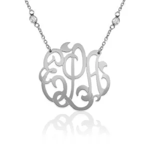 Jane Basch Sterling Silver Monogram Necklace on CZ Station Chain
