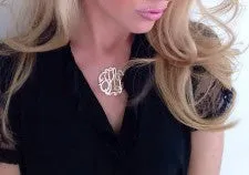 Jane Basch Sterling Silver Monogram Necklace on CZ Station Chain