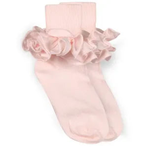 Jefferies Socks Misty Ruffle Lace Turn Cuff Socks - Pastel Pink - 1 Pair