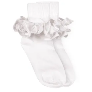 Jefferies Socks Misty Ruffle Lace Turn Cuff Socks - White - 1 Pair