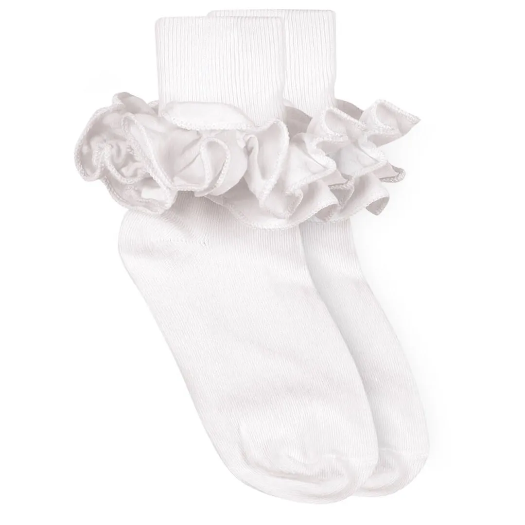 Jefferies Socks Misty Ruffle Lace Turn Cuff Socks - White - 1 Pair