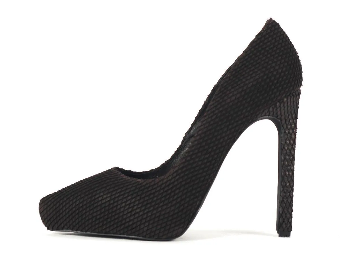 Jeffrey Campbell: Ouzel Dark Brown Embossed Print High Heels