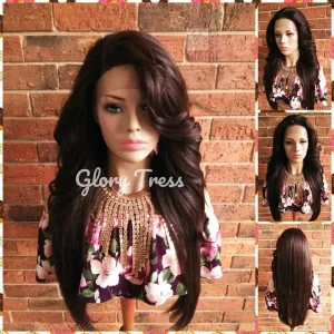 Lace Front Wig, Wigs, Glory Tress, Human Blend Wig, Wig, Curly Wig, Brown Wig, Free Parting, //MARY