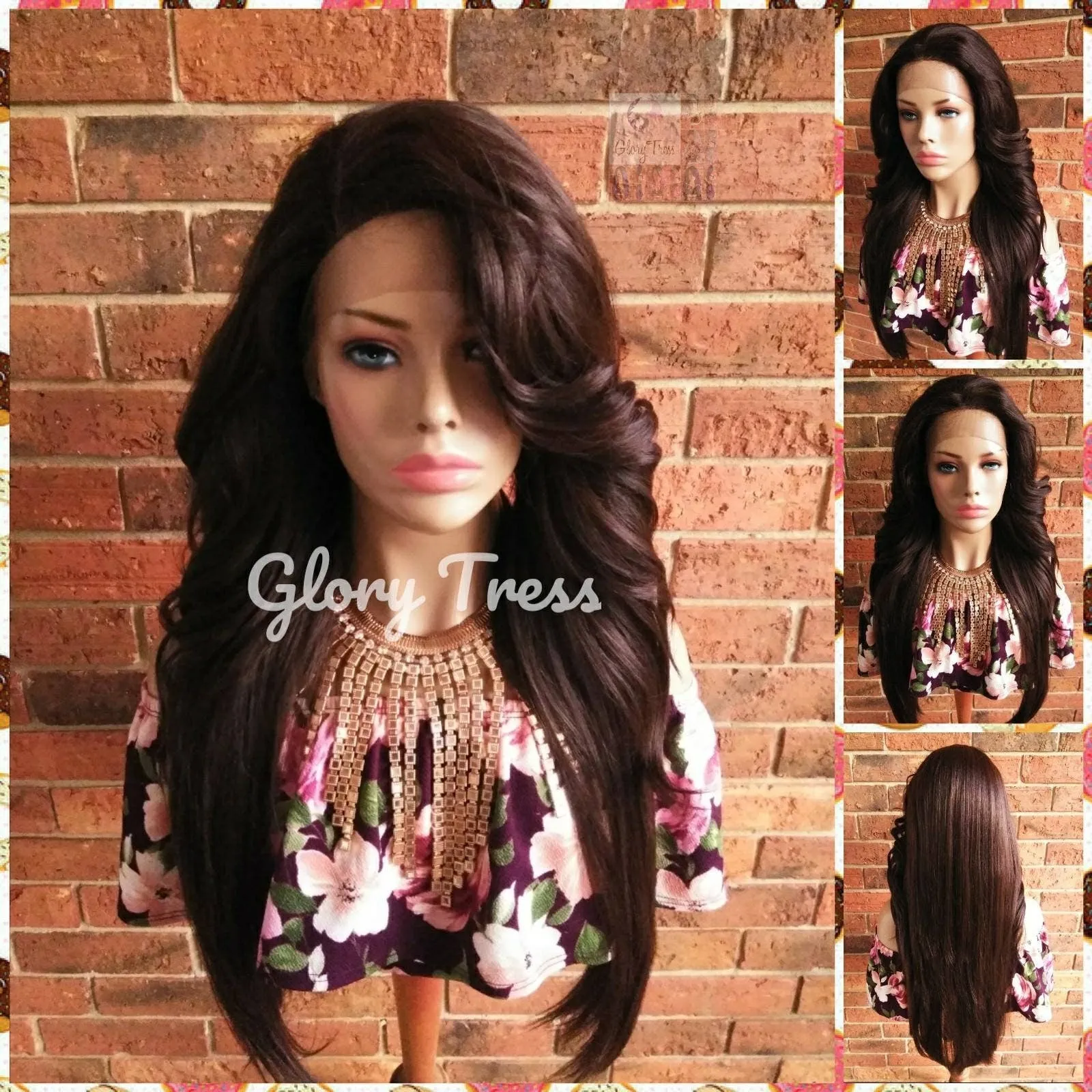 Lace Front Wig, Wigs, Glory Tress, Human Blend Wig, Wig, Curly Wig, Brown Wig, Free Parting, //MARY