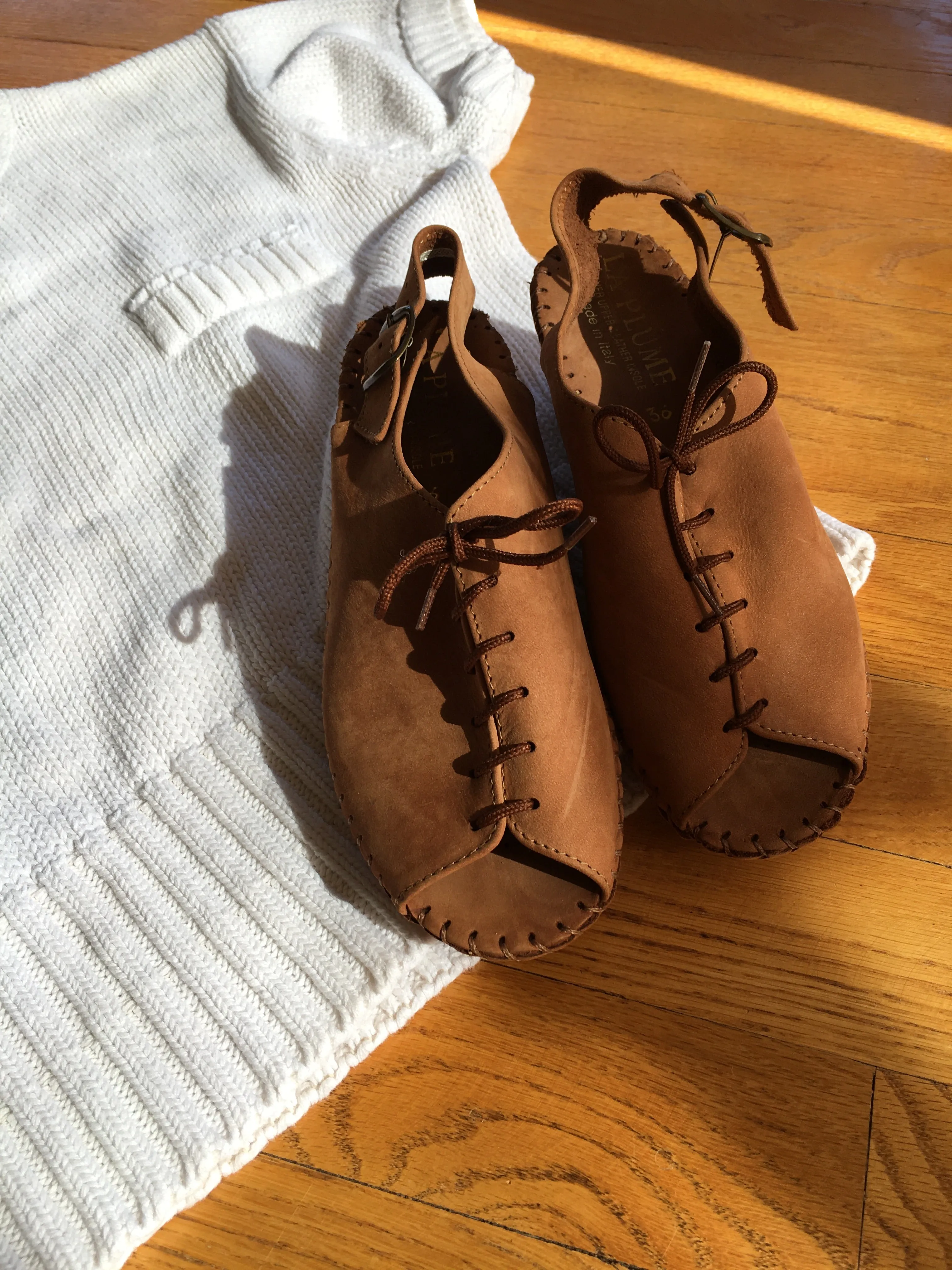 Lace-up Italian Leather Wedge Shoes