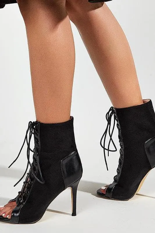 Lace-Up Stiletto Heels Black Boots