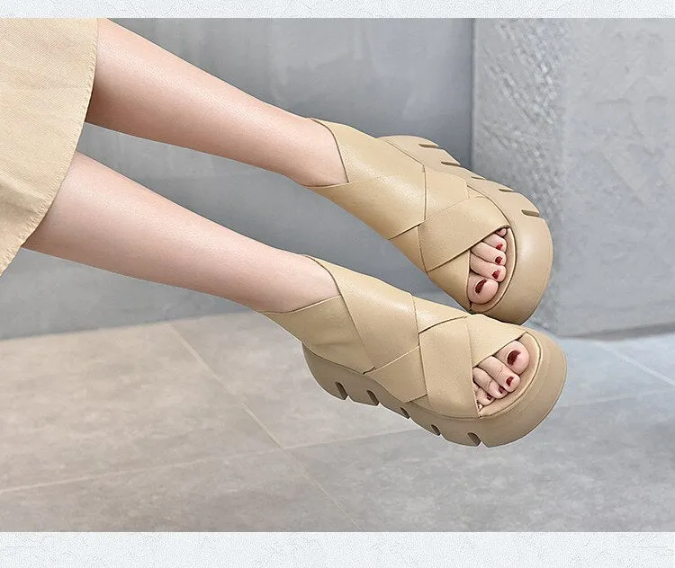 Ladies Genuine Leather Wedges Sandals