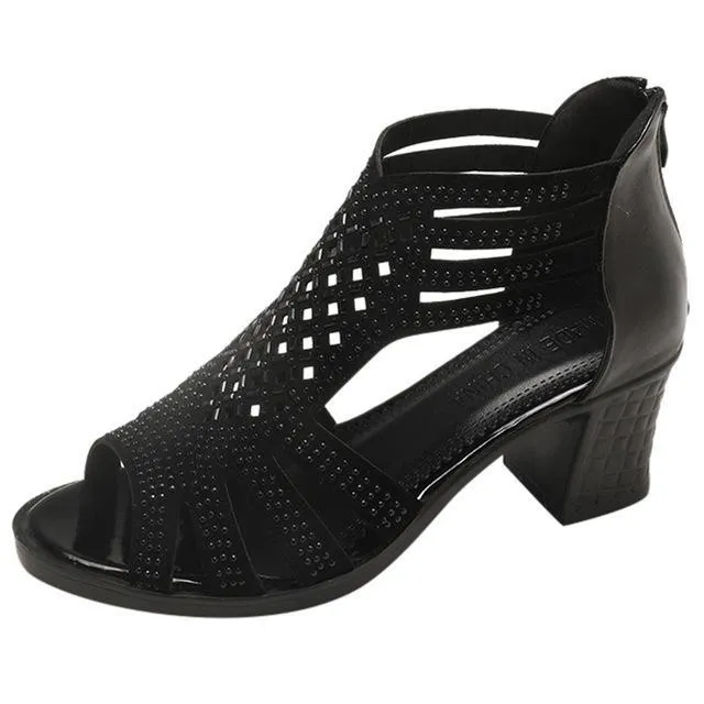 Ladies high heels women sandals Fashion Fish Mouth Hollow Roman Shoes