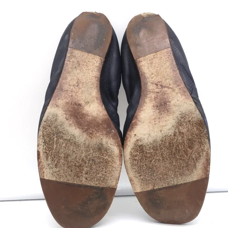 Lanvin Ballet Flats Navy Leather Size 38
