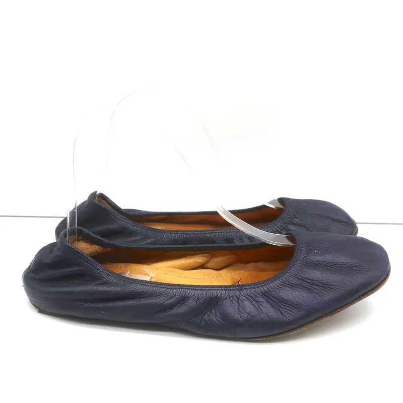 Lanvin Ballet Flats Navy Leather Size 38