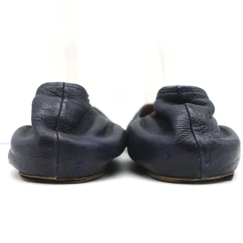 Lanvin Ballet Flats Navy Leather Size 38