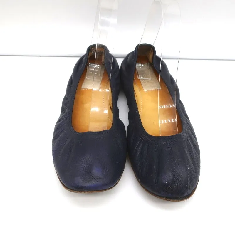 Lanvin Ballet Flats Navy Leather Size 38