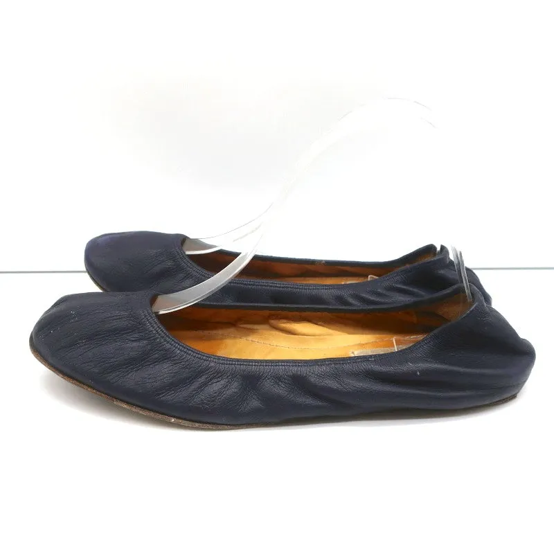 Lanvin Ballet Flats Navy Leather Size 38