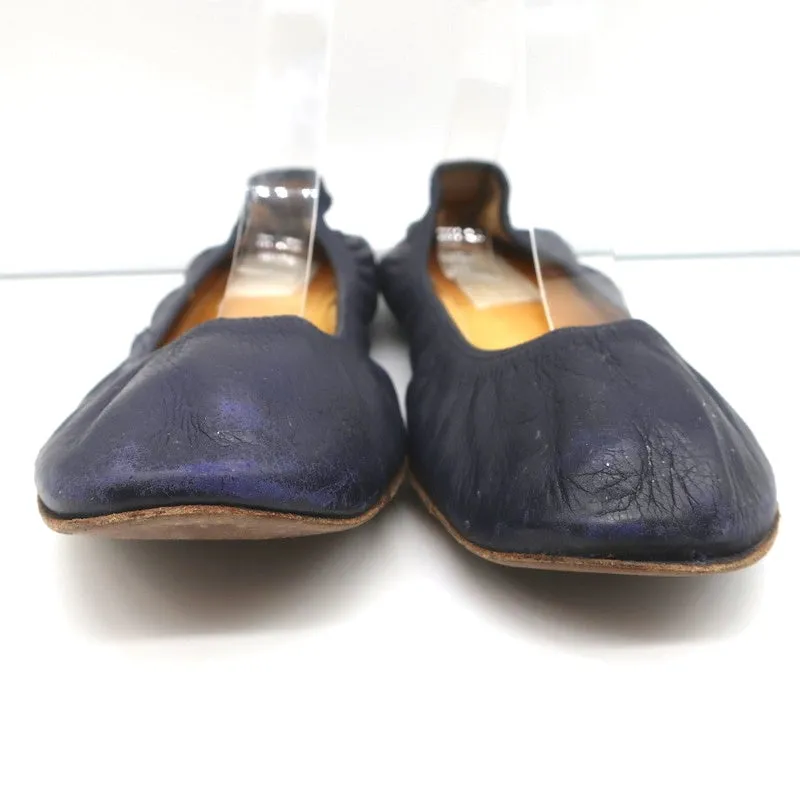 Lanvin Ballet Flats Navy Leather Size 38