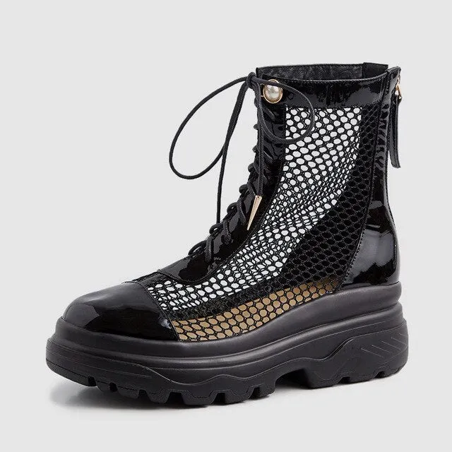 Large Size 33-42 Luxury Genuine Leather Women Summer Mesh Boots Summer Sandals Wedges Dad Platform Shoes Woman