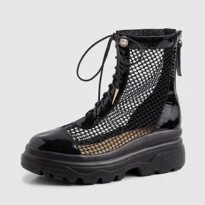 Large Size 33-42 Luxury Genuine Leather Women Summer Mesh Boots Summer Sandals Wedges Dad Platform Shoes Woman