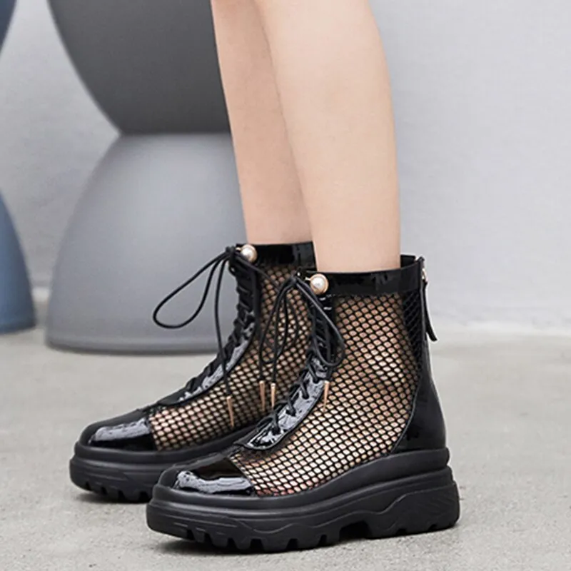 Large Size 33-42 Luxury Genuine Leather Women Summer Mesh Boots Summer Sandals Wedges Dad Platform Shoes Woman
