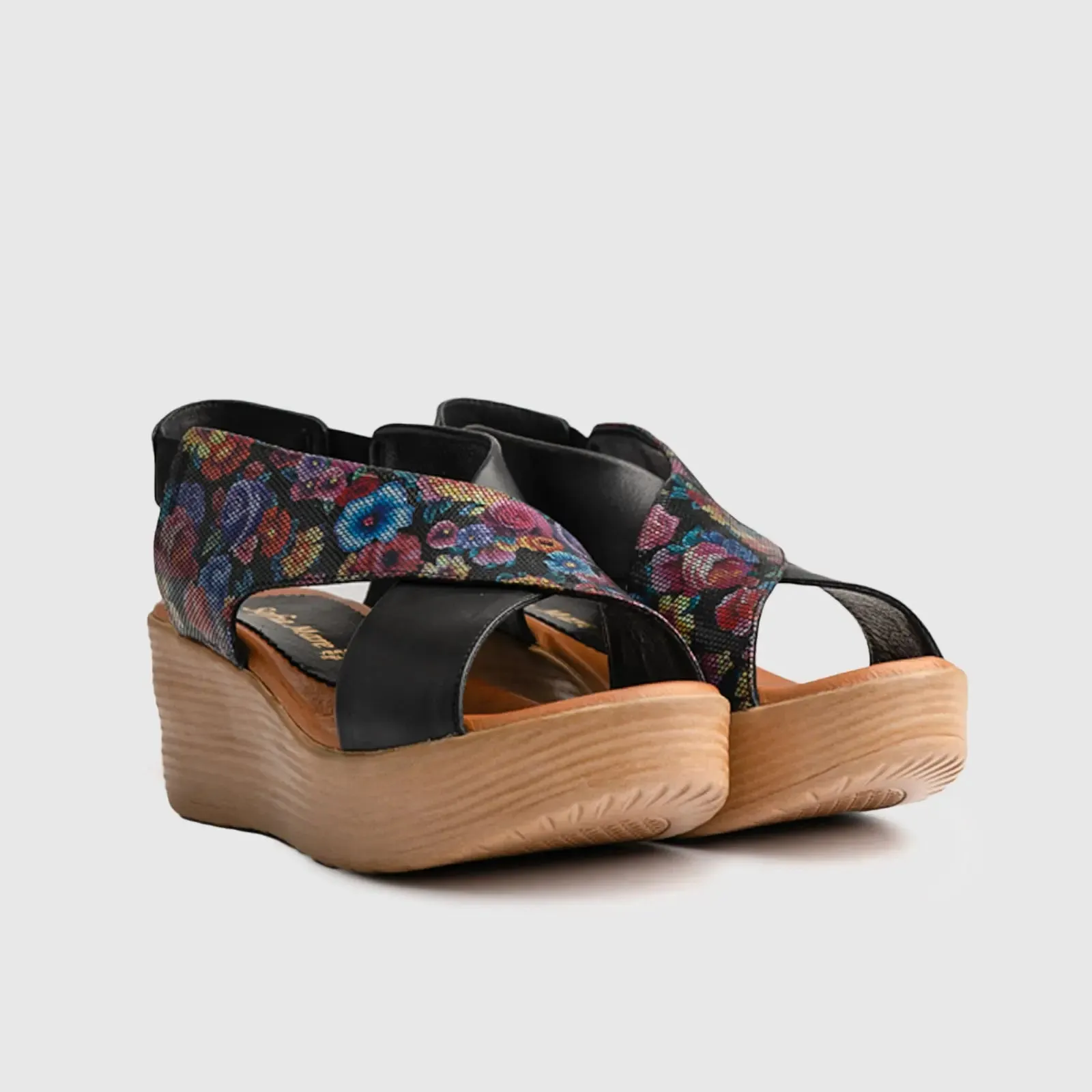 Leather Comfort Wedges Black Multi 9010