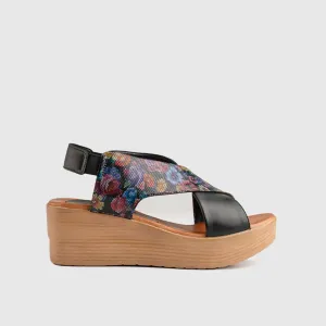 Leather Comfort Wedges Black Multi 9010