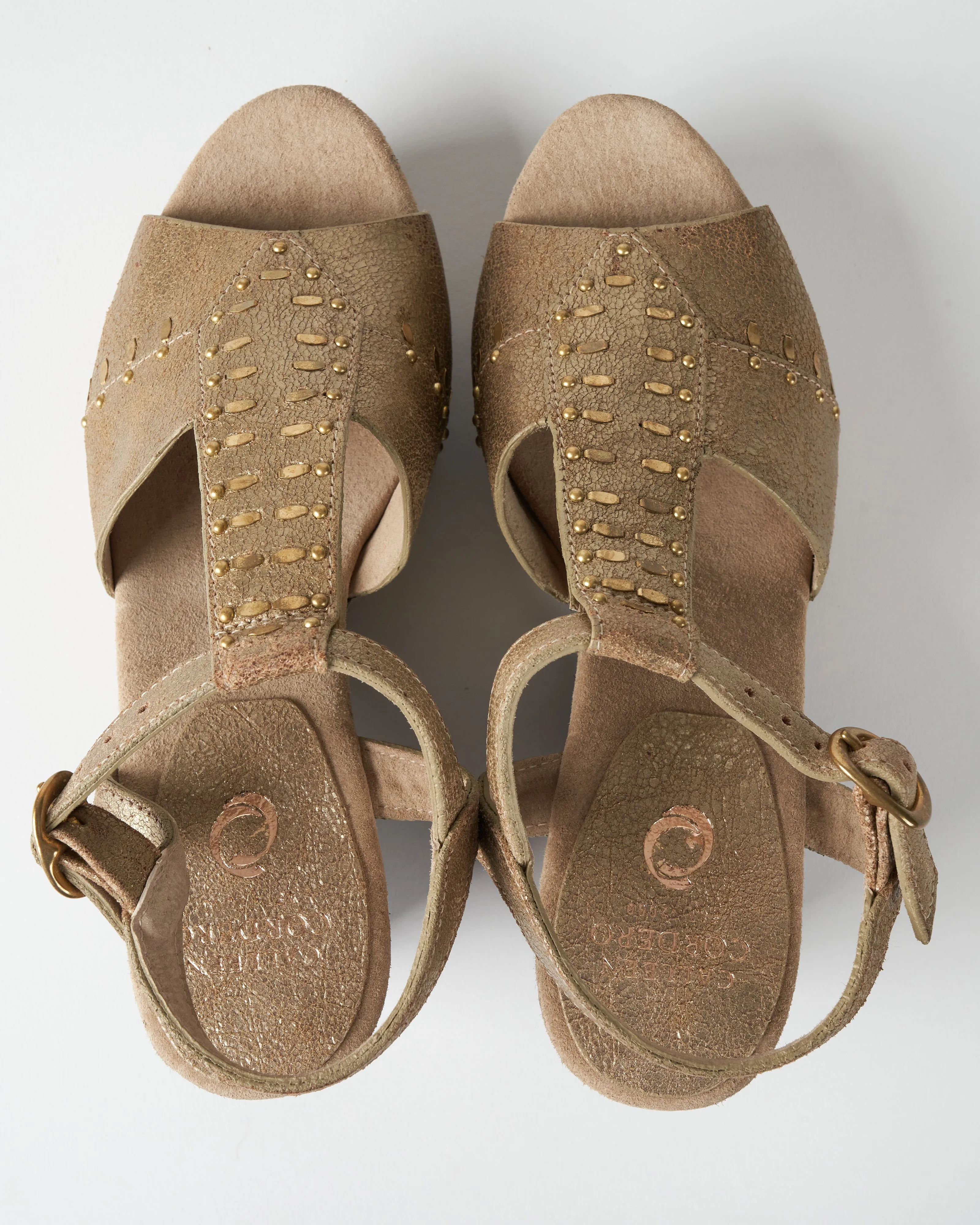 leather open toe wedge - gold pearl crack leather