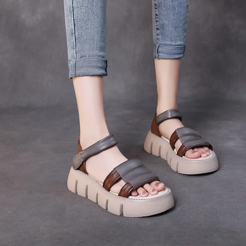 Leather Thick Sole Open Toe Roman Sandals Women Summer Casual Wedge Shoes