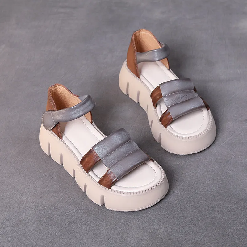 Leather Thick Sole Open Toe Roman Sandals Women Summer Casual Wedge Shoes