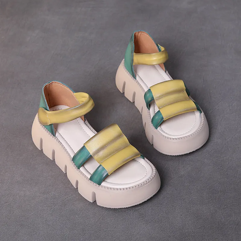 Leather Thick Sole Open Toe Roman Sandals Women Summer Casual Wedge Shoes