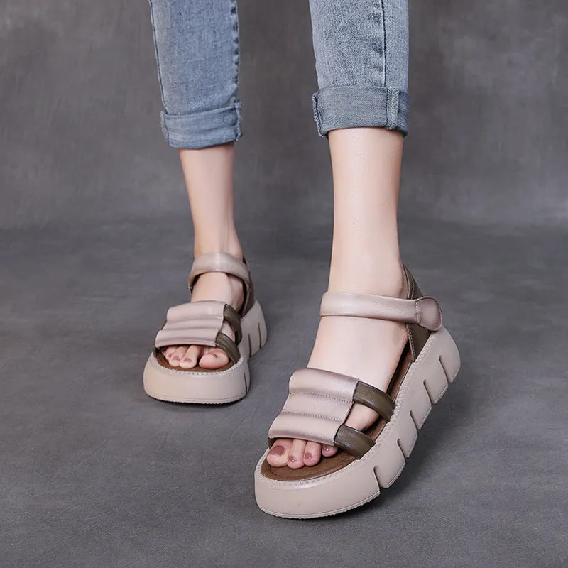 Leather Thick Sole Open Toe Roman Sandals Women Summer Casual Wedge Shoes