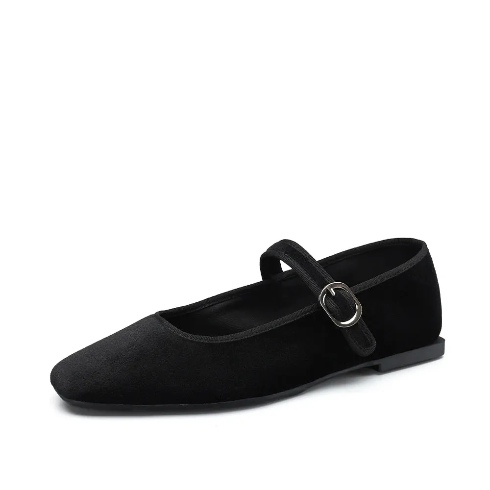 Leopard Print Velvet Mary Jane Flats  Comfortable Round Toe Shoes