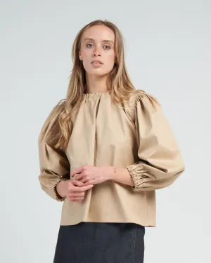 light twill gathered neck and sleeve top - desert