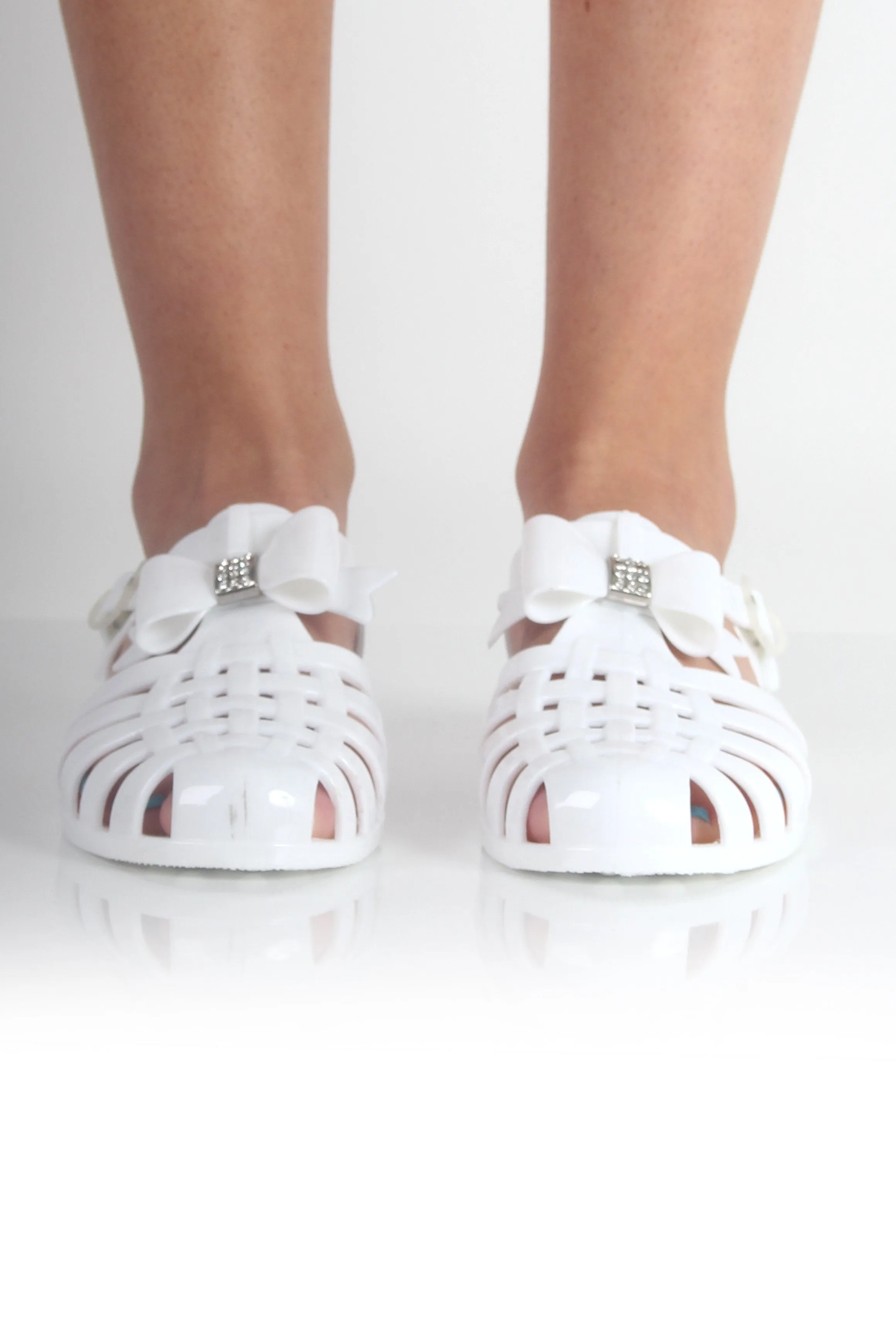 Lily White Bow Diamante Jelly Shoes