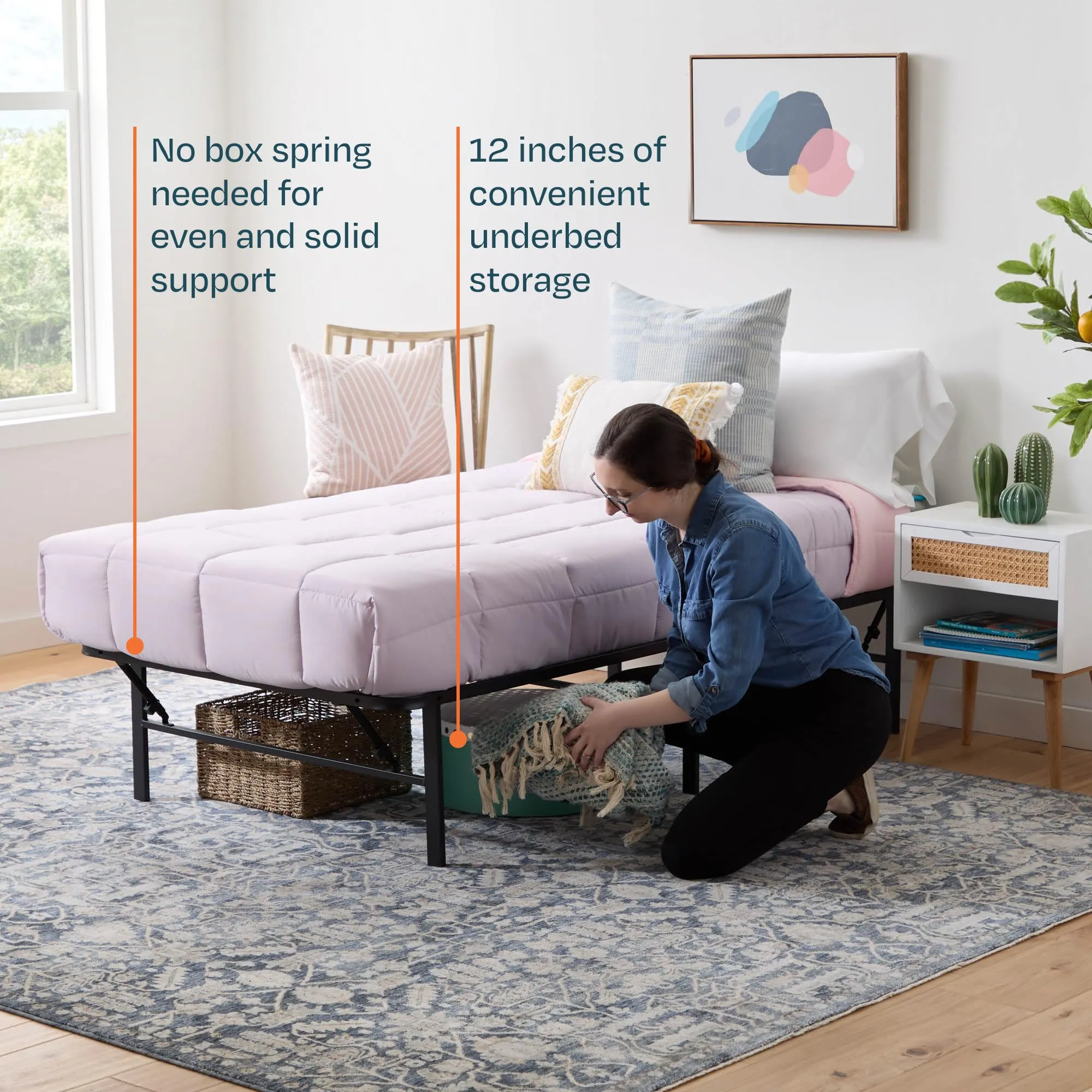 Linenspa Folding Metal Platform Bed Frame - No Box Spring Needed - Underbed Storage - Simple Tool Free Assembly - Mattress Foundation - 14" High - Traditional Design - Sturdy Steel - Twin Si