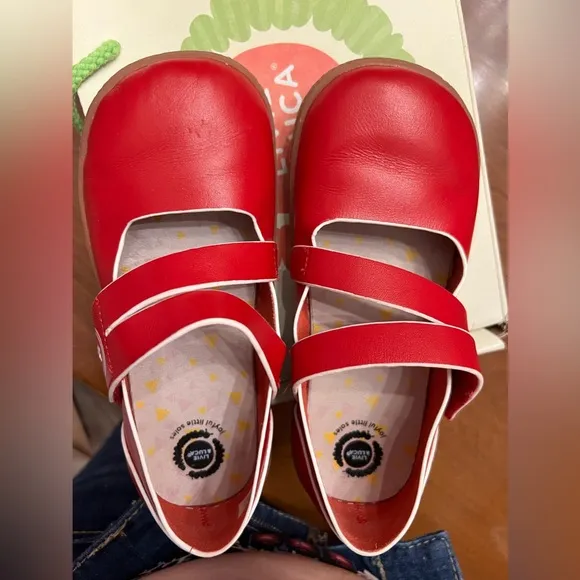 Livie &amp; Luca Cherry red leather Mary Jane red with white accent size 1 girls
