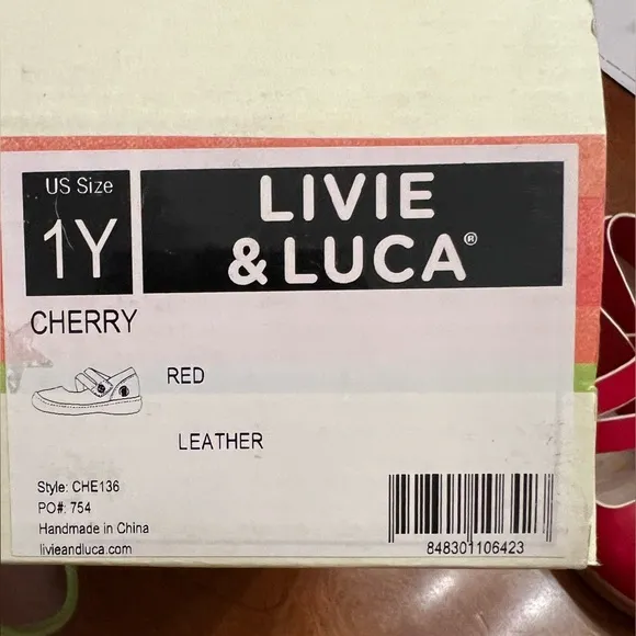 Livie &amp; Luca Cherry red leather Mary Jane red with white accent size 1 girls
