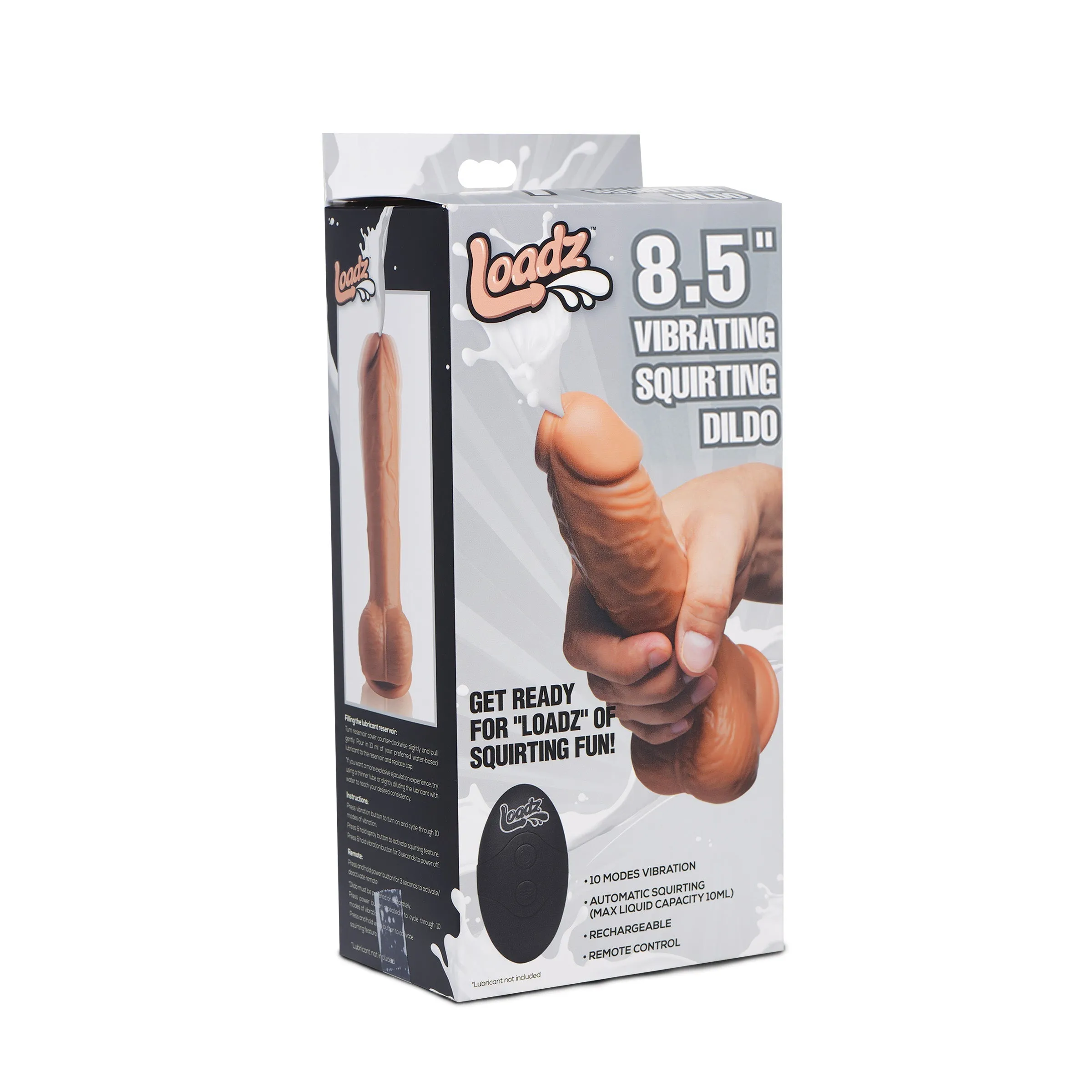 Loadz 8.5 Inch Vibrating Squirting Dildo with Wireless Remote Control - Caramel