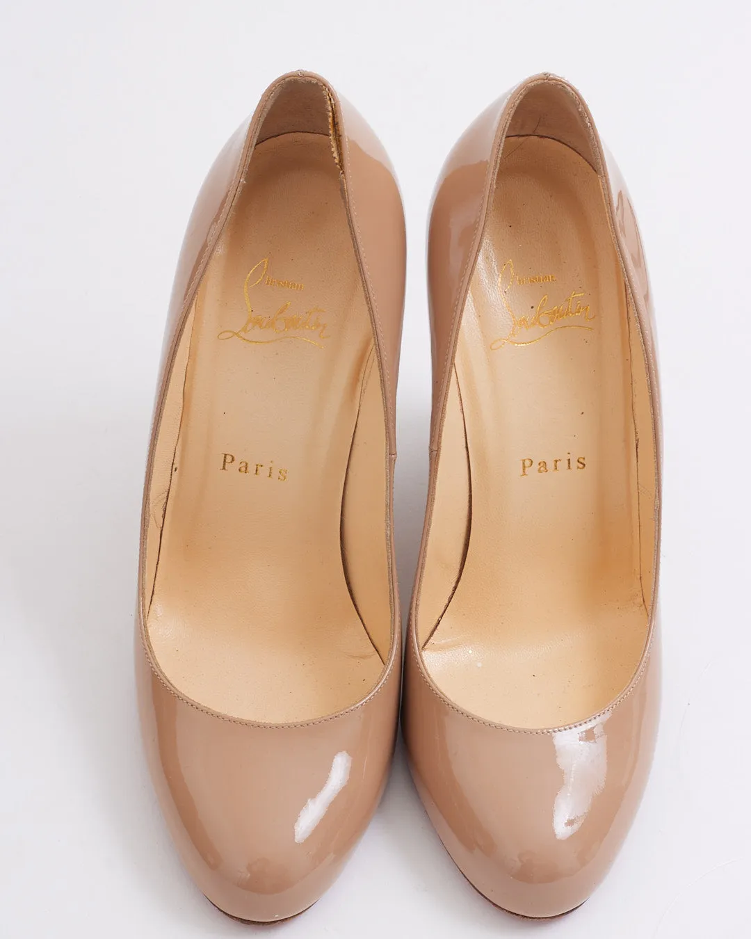 Louboutin Nude Patent Leather Wedges - 38
