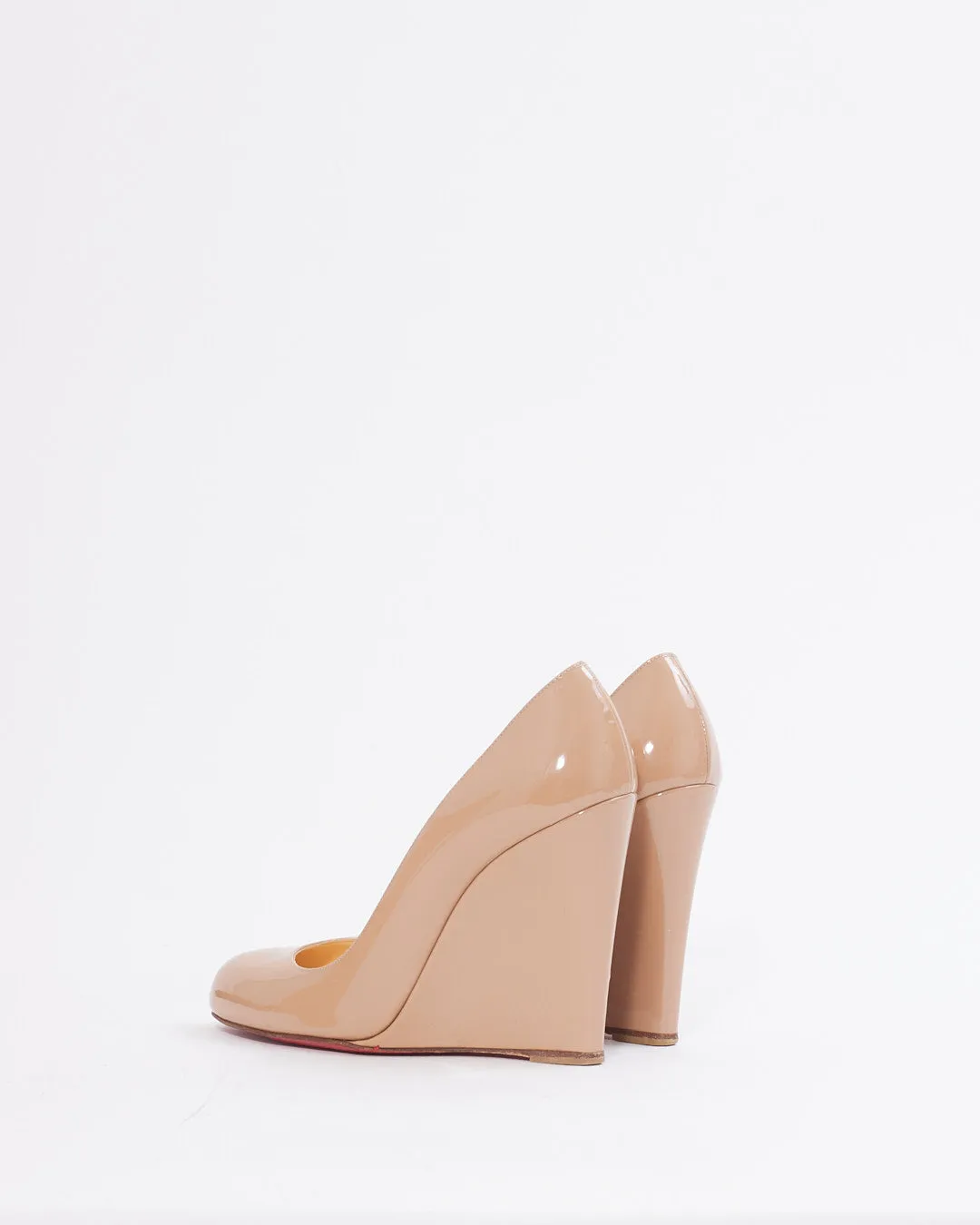 Louboutin Nude Patent Leather Wedges - 38
