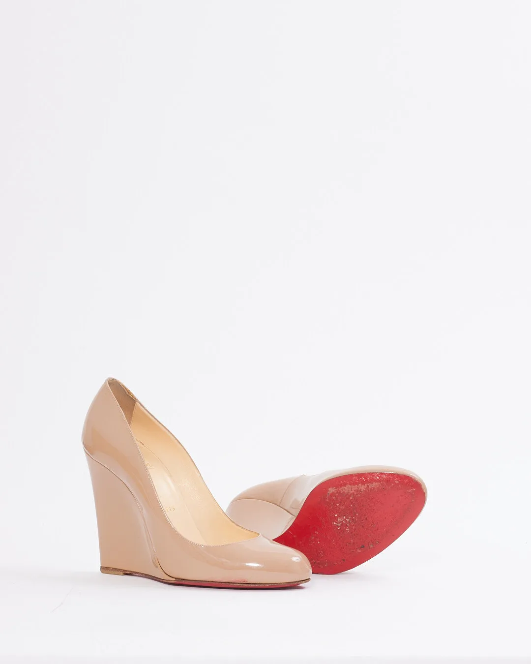 Louboutin Nude Patent Leather Wedges - 38