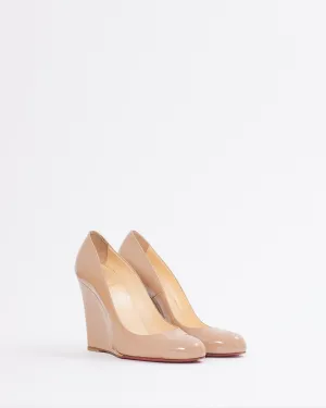 Louboutin Nude Patent Leather Wedges - 38