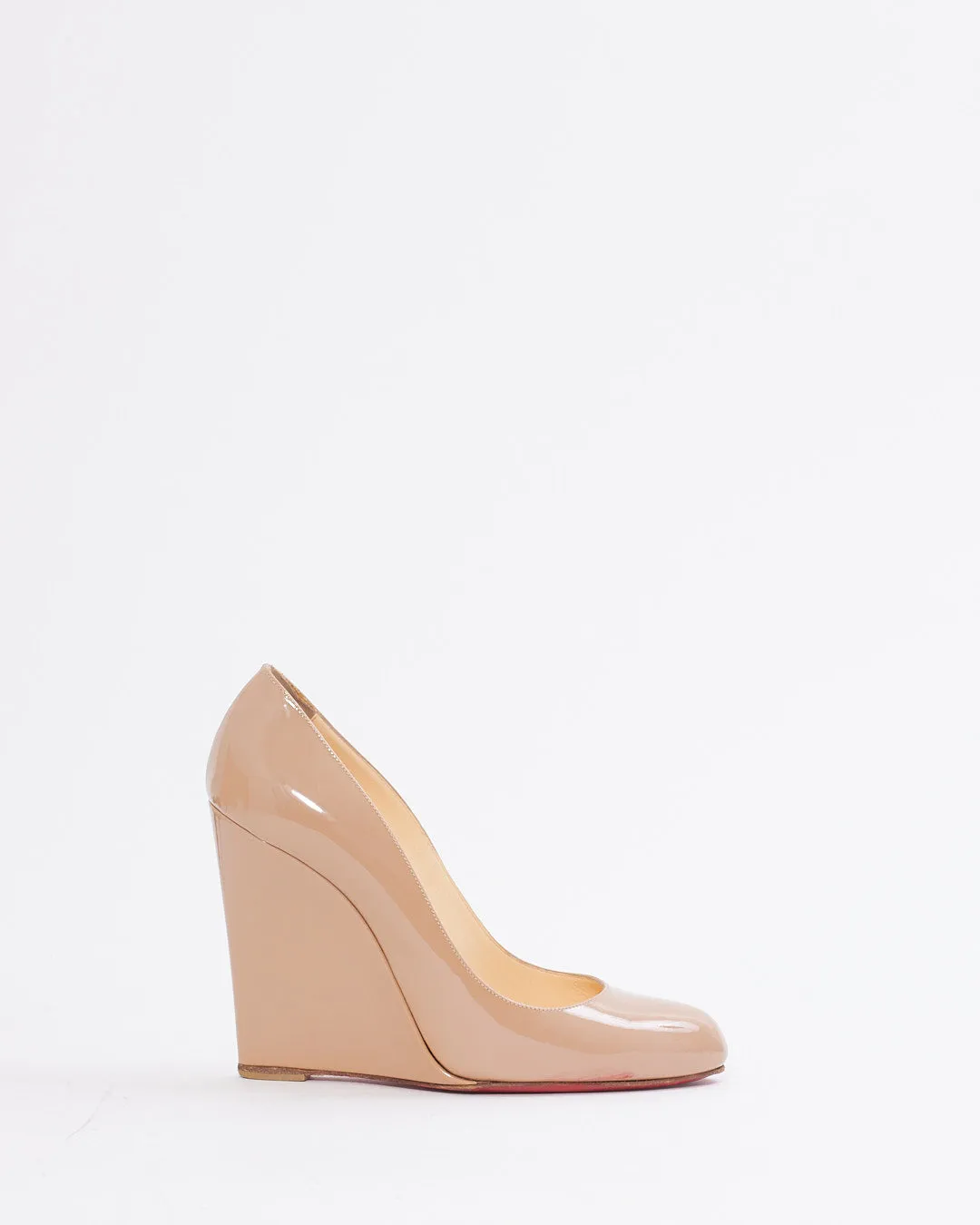 Louboutin Nude Patent Leather Wedges - 38