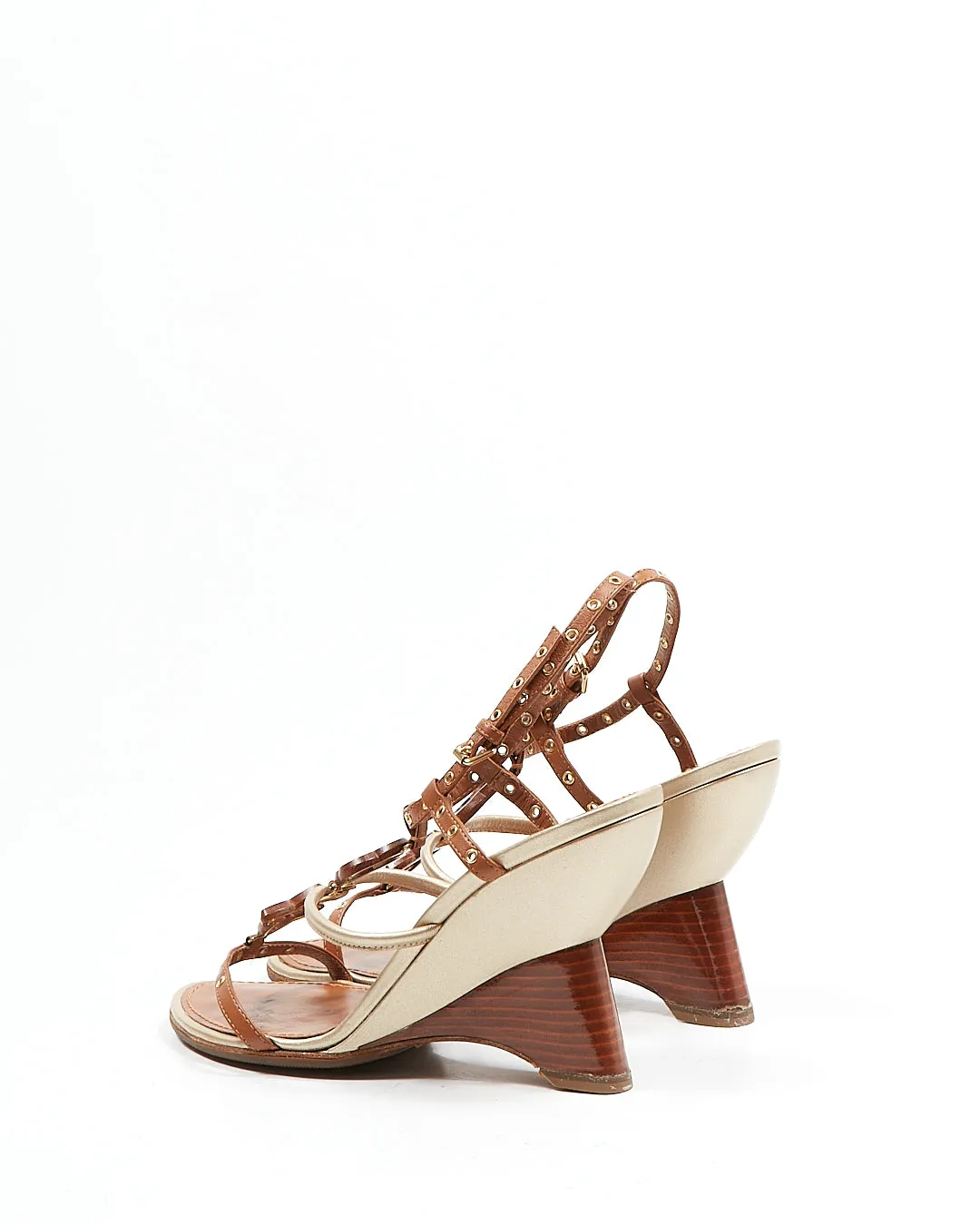 Louis Vuitton Brown/Metallic Logo Wooden Wedges Heel - 37.5