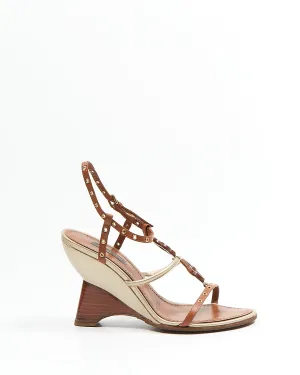 Louis Vuitton Brown/Metallic Logo Wooden Wedges Heel - 37.5